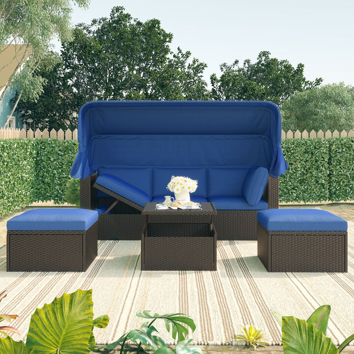 Rectangle Daybed with Retractable Canopy & Washable Cushions