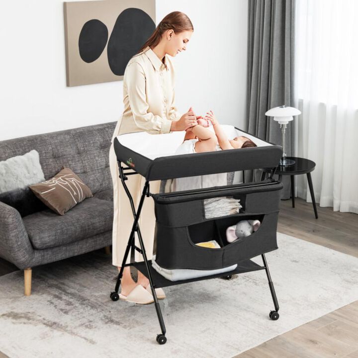 Hivvago Portable Adjustable Height Newborn Nursery Organizer with Wheel