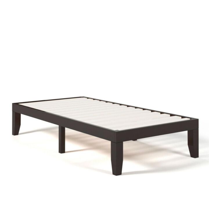 Hivvago 14 Inch Twin Size Rubber Wood Platform Bed Frame with Wood Slat Support