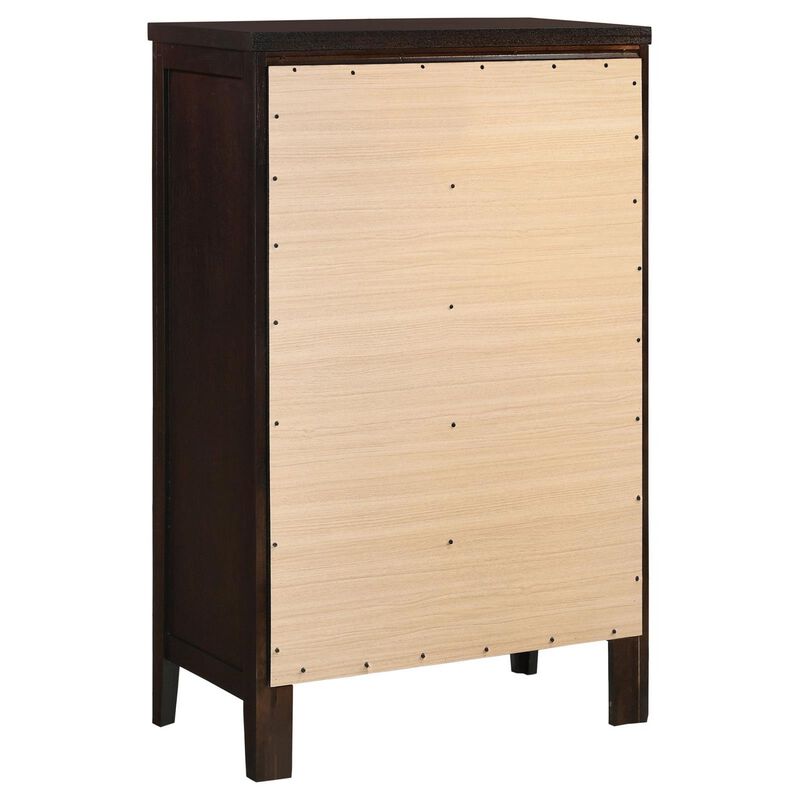 Con 48 Inch Tall 5 Drawer Dresser Chest, Silver Knobs, Cappuccino Brown-Benzara