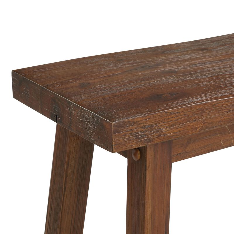 Saddle Design Wooden Bench with Grain Details, Brown-Benzara