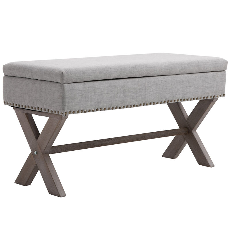 Grey Fabric Ottoman Shoe Stool Storage Cushion Bench Seat Stool Bedroom Entryway