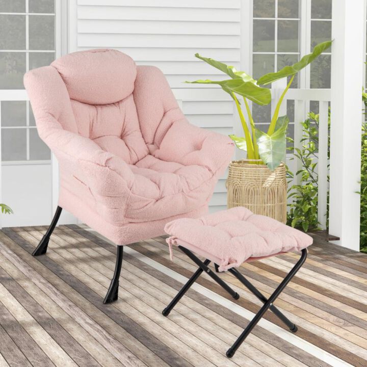 Hivvago Modern Accent Chair with Folding Footrest and Head Pillow