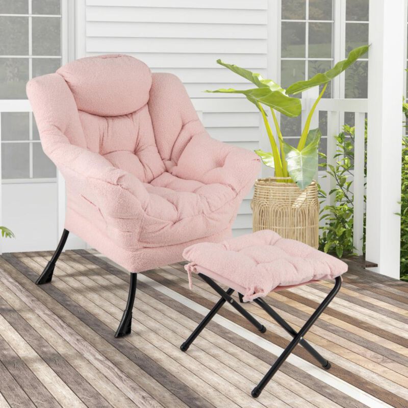 Hivvago Modern Accent Chair with Folding Footrest and Head Pillow