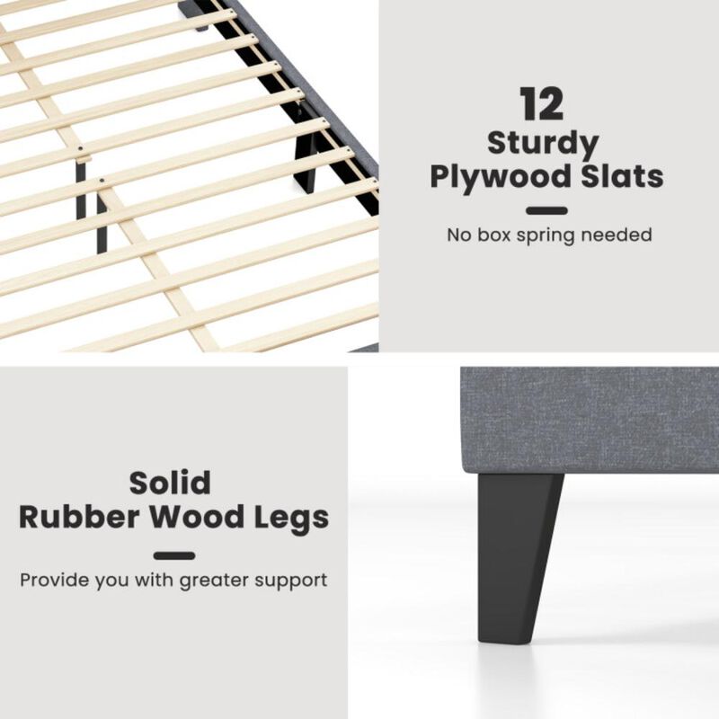 Hivvago Bed Frame with Wingback Headboard and Wood Slat Support