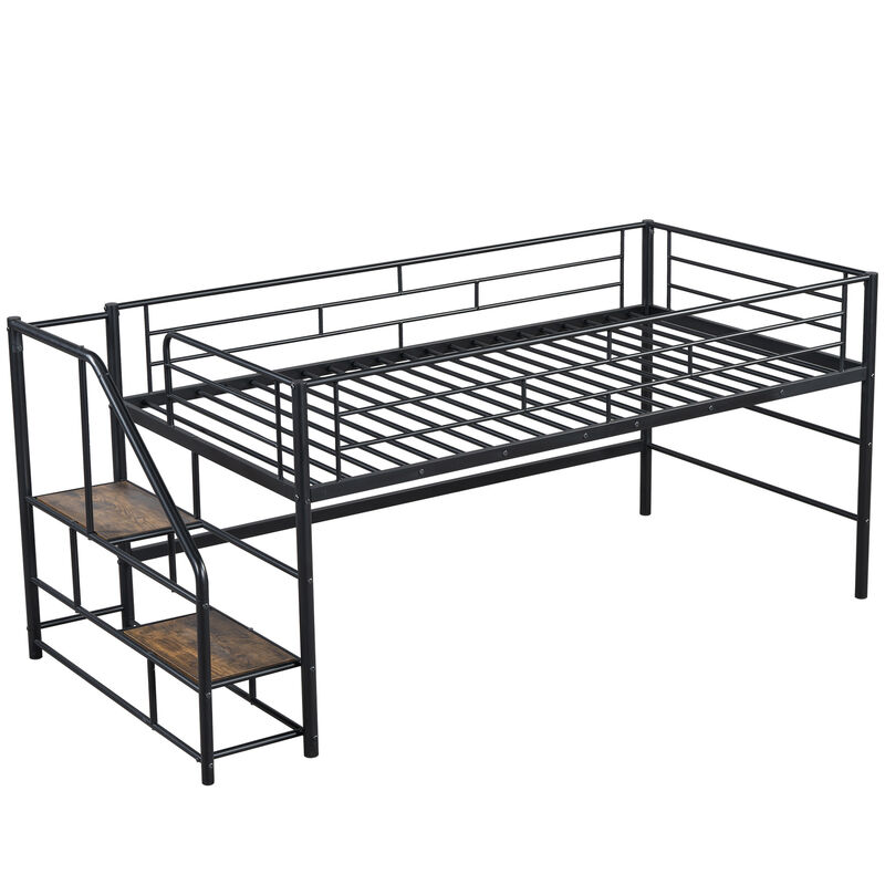 Merax Mid Loft Bed with Storage Stairs
