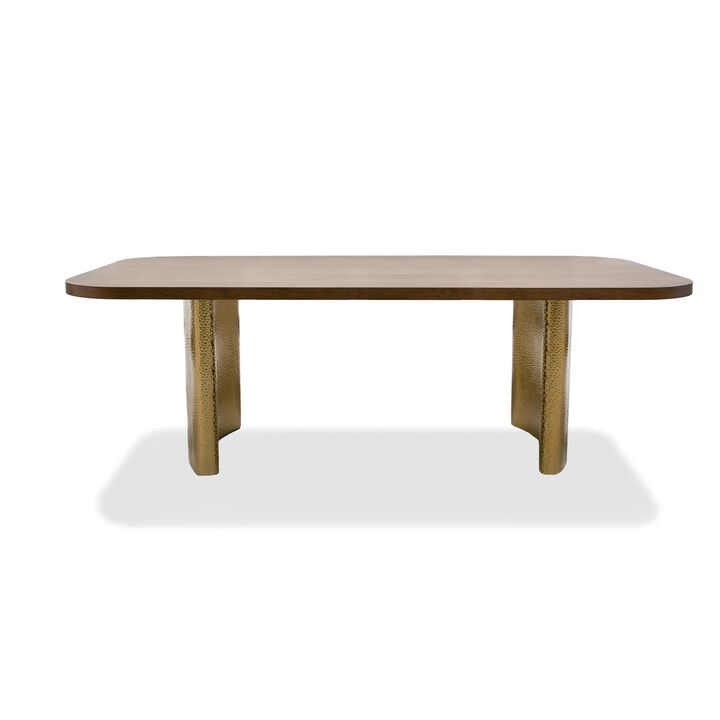 Cid Jorie 87 Inch Dining Table, Rectangular Top, Walnut Brown Veneer, Steel - Benzara