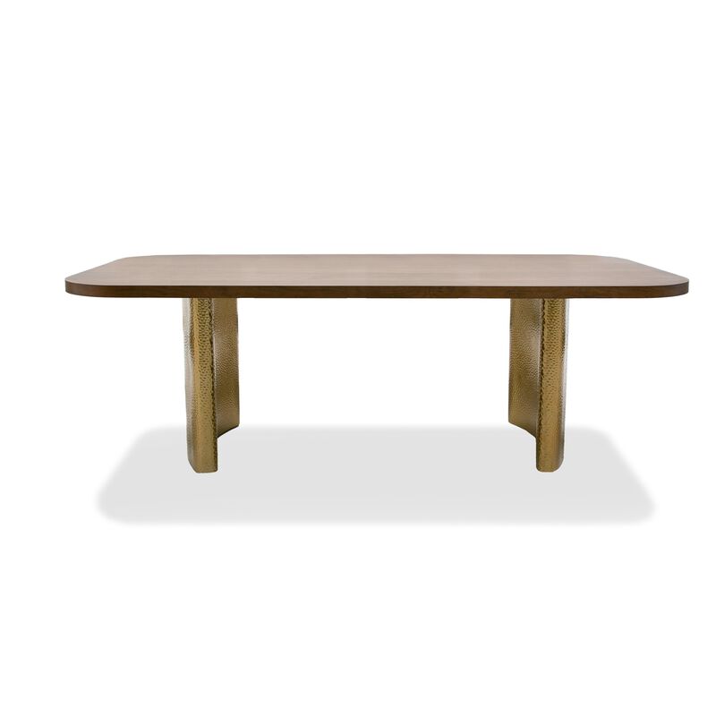Cid Jorie 87 Inch Dining Table, Rectangular Top, Walnut Brown Veneer, Steel - Benzara