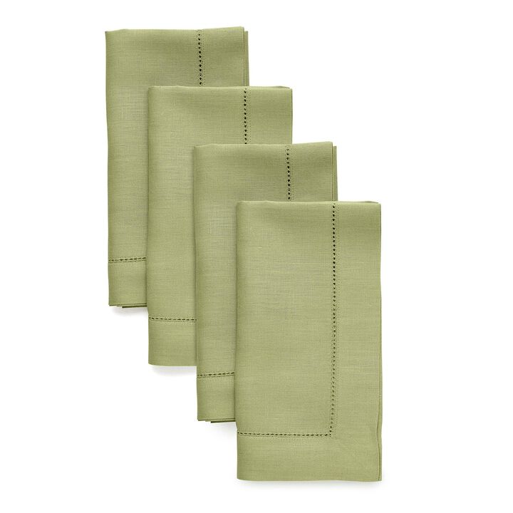 Solino Home 100% Pure Linen Dinner Napkins 20 x 20 Inch Set of 4 | Classic Hemstitch