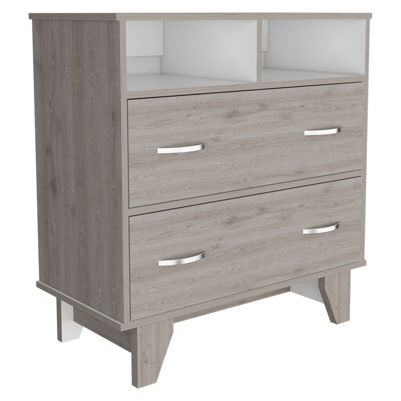 DEPOT E-SHOP Stamford Two Drawer Dresser, Four Legs, Two Open Shelves, Superior Top, Black