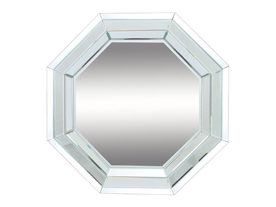 Octagonal Shaped Wall Mirror with Wooden Backing, Clear - Benzara