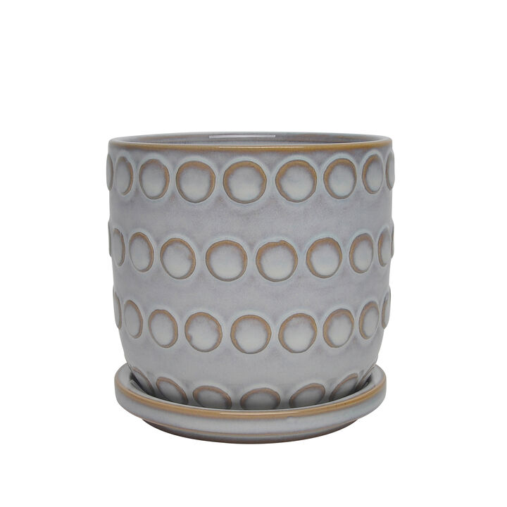 Ceramic 5" Bubbles Planter with Saucer, Beige