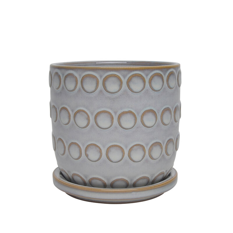 Ceramic 5" Bubbles Planter with Saucer, Beige
