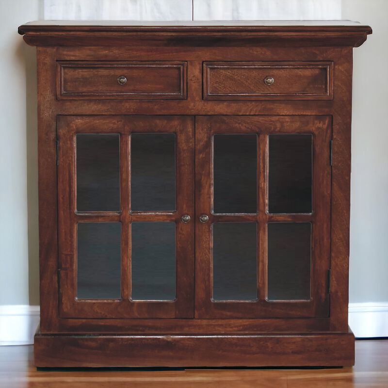 Solid Wood Cherry Cabinet with Glazed 2 Doors 2 Drawer