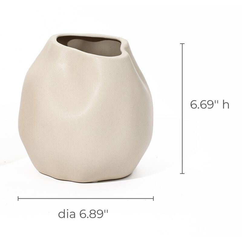 LuxenHome Ivory White Ceramic Modern Round Vase