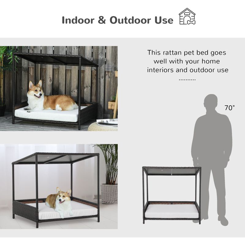 Brown Pet Retreat: Wicker Dog House with Raised Rattan Design
