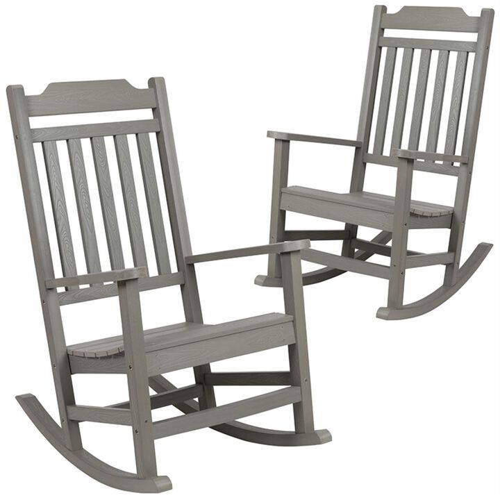 Flash Furniture Set of 2 Winston All-Weather Rocking Chair in Gray Faux Wood
