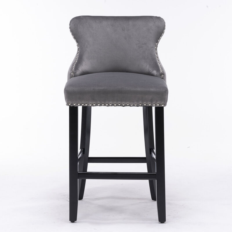 Gray Velvet Wingback Bar Stools, Set of 2
