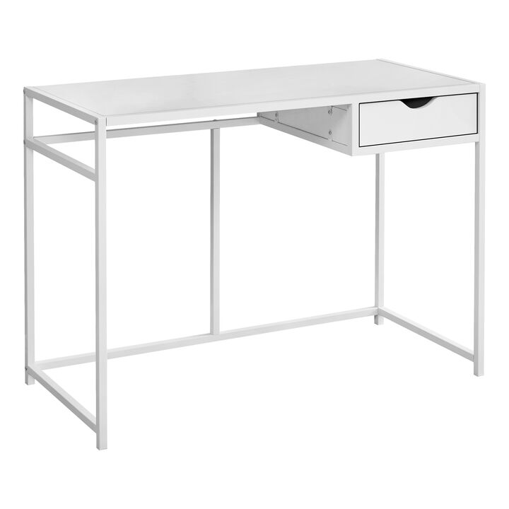 Monarch Specialties I 7570 Computer Desk, Home Office, Laptop, Storage Drawer, 42"L, Work, Metal, Laminate, White, Contemporary, Modern