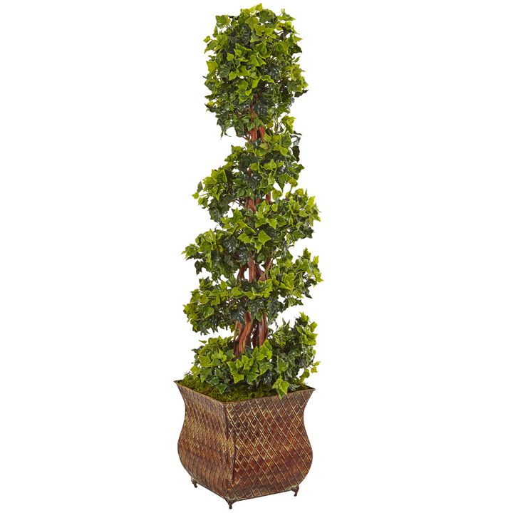 Hivvago 4 Feet English Ivy Spiral Tree in Metal Planter UV Resistant (Indoor/Outdoor)