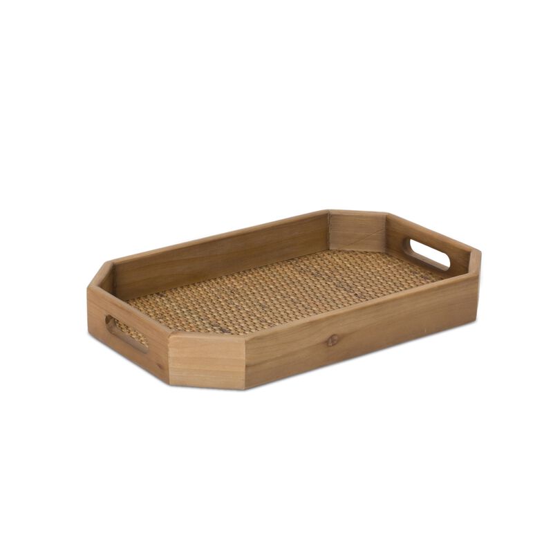 Set of 2 Wood Rattan Trays for Stylish Storage and Display