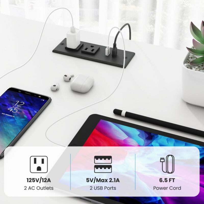 Hivvago 2-Person Reversible Computer Desk Long Office Desk with LED Lights