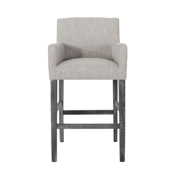 Counter Height Chair Set of 2, H-Frame Base, Rubberwood, Light Gray Fabric - Benzara