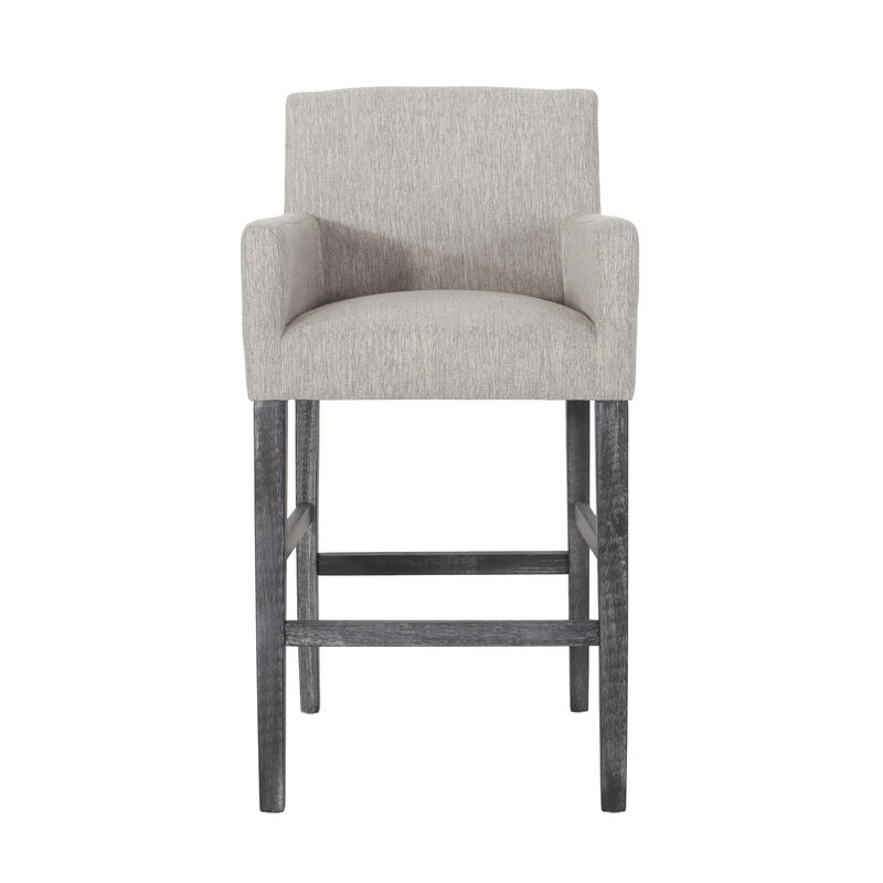 Counter Height Chair Set of 2, H-Frame Base, Rubberwood, Light Gray Fabric - Benzara