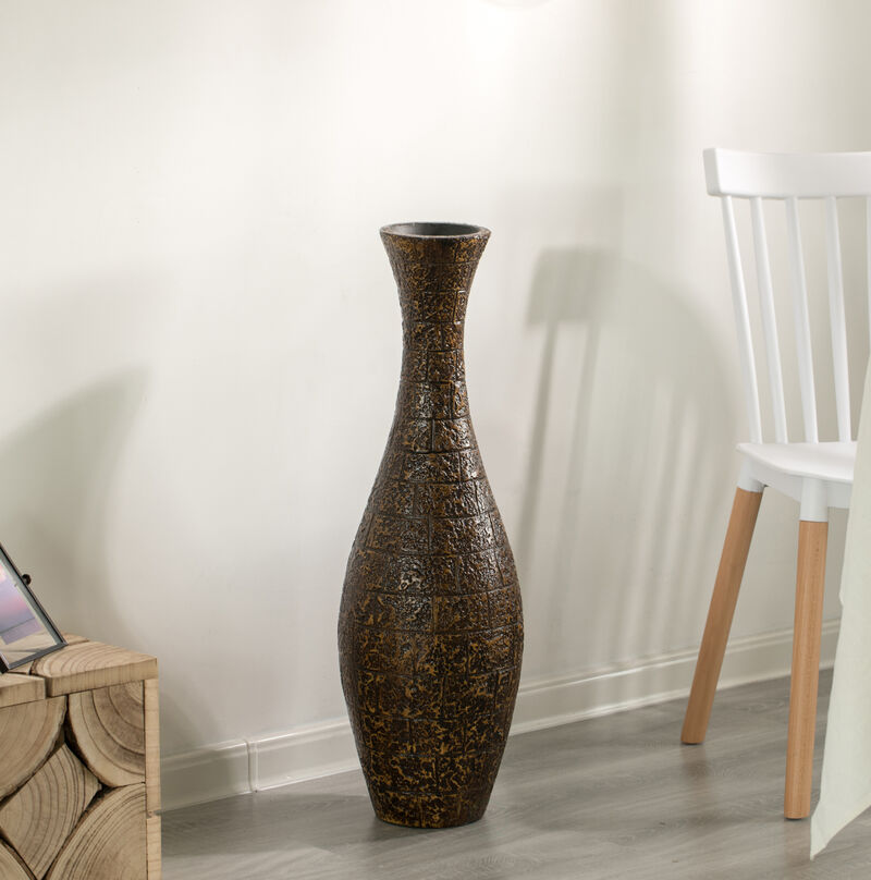 Modern Decorative Brown Textured Design Floor Flower Vase, for Living Room, Entryway or Dining Room, 31 inch