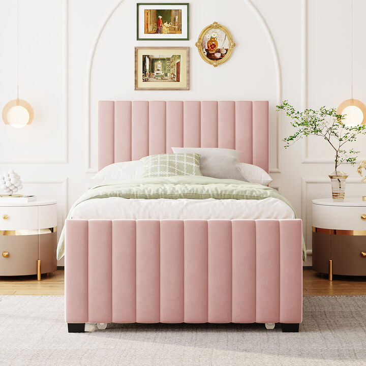 Merax Modern Upholstered Platform Bed with Trundle
