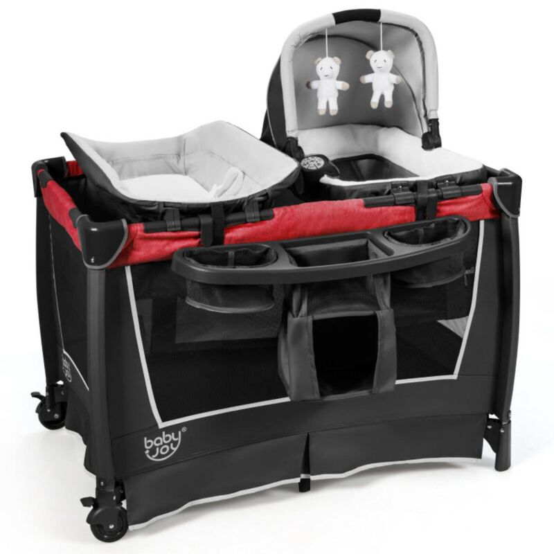 Hivvago 4-in-1 Convertible Portable Baby Play Yard with Toys and Music Player