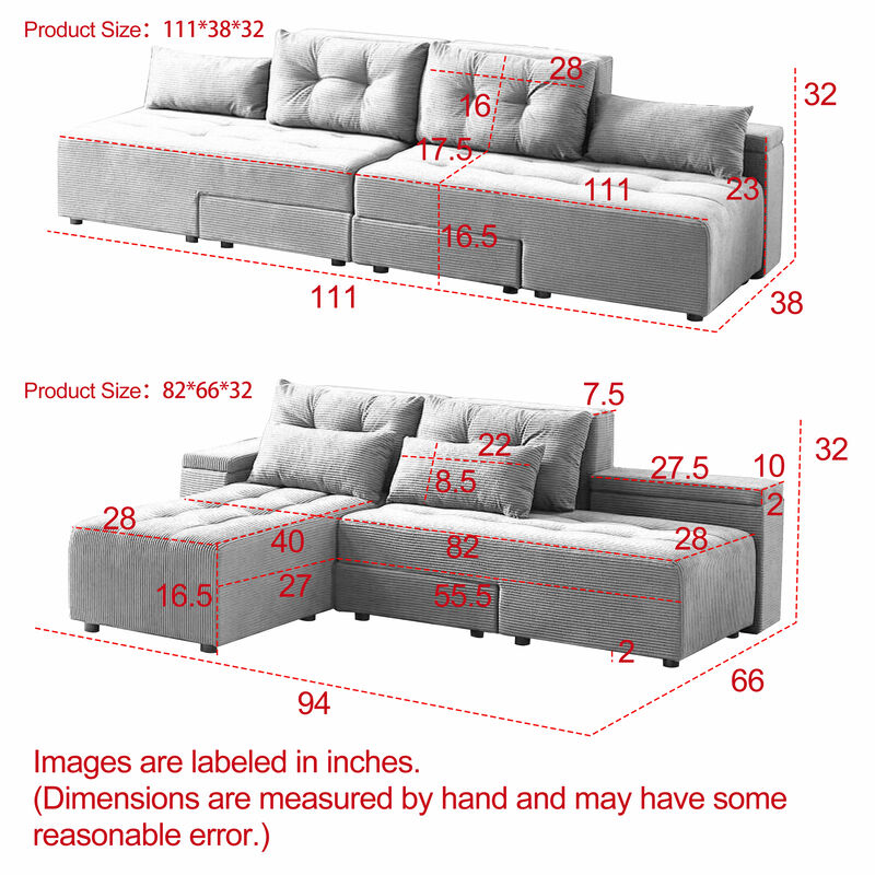 Merax Convertible 3 in 1 Sleeper Sectional Sofa
