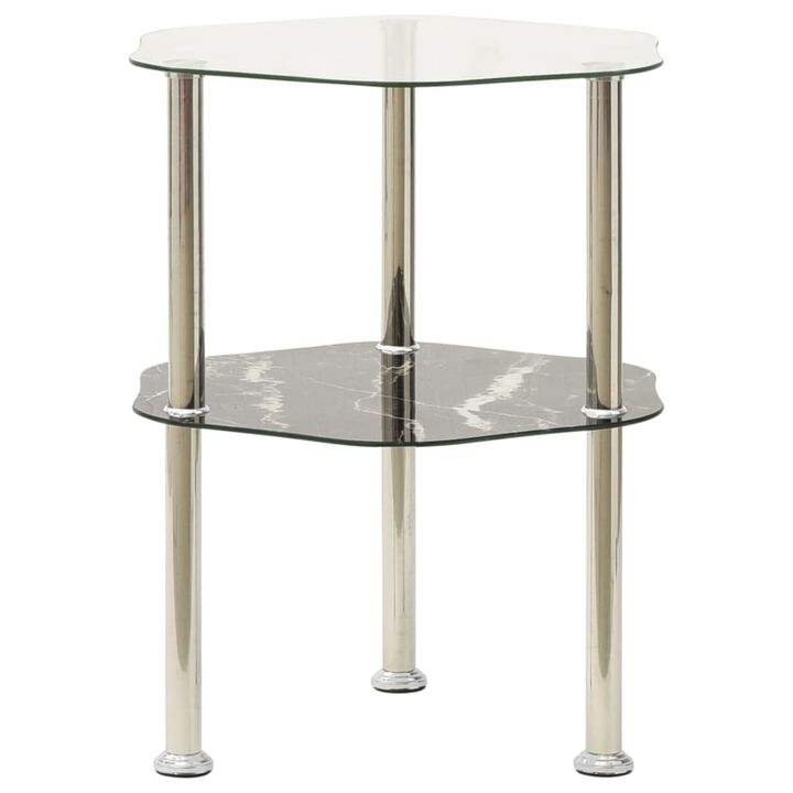 vidaXL 2-Tier Side Table Transparent & Black 15"x15"x19.7" Tempered Glass