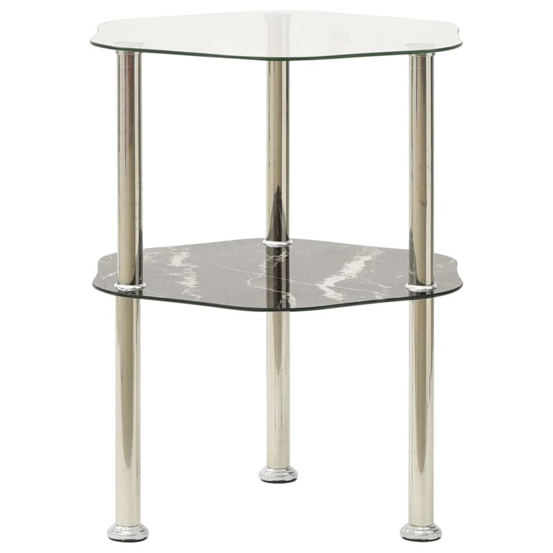 vidaXL 2-Tier Side Table Transparent & Black 15"x15"x19.7" Tempered Glass