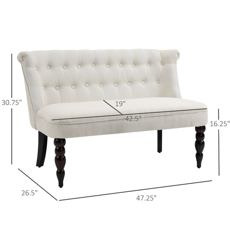 Cream White Seating: Armless Fabric Loveseat with Button Tufting
