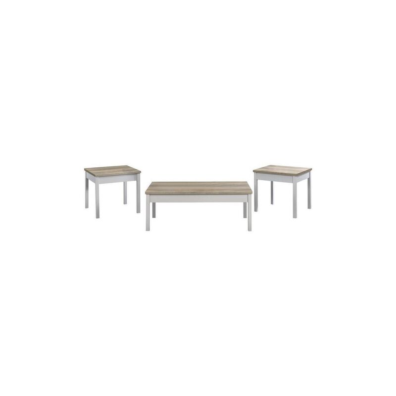 Benjara Jessie 3pc Coffee and End Table Set, Modern Top, Frame, Light Brown and White