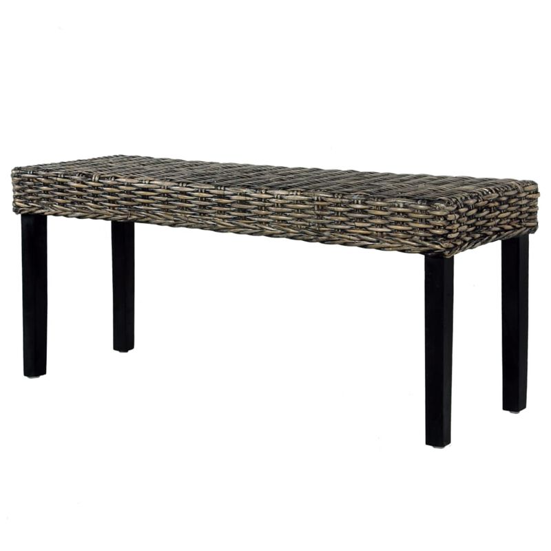 vidaXL Bench 43.3" Black Natural Kubu Rattan and Solid Mango Wood