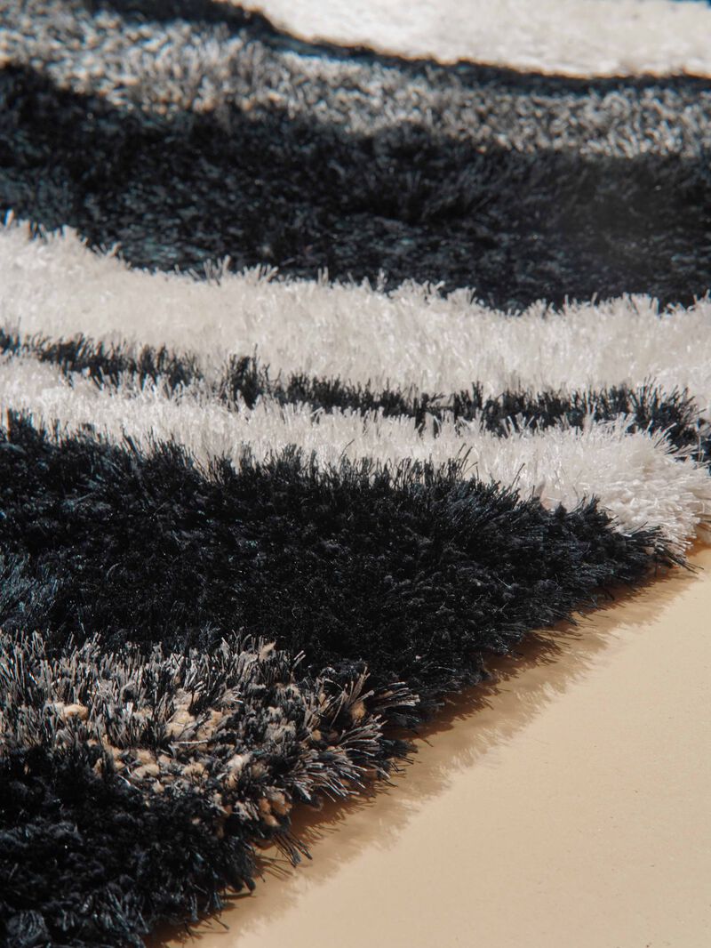 RUGSOTIC CARPETS HAND TUFTED SHAG POLYESTER ECO-FRIENDLY AREA RUGS  - 8'x10', Rectangle, Black Beige, Geometric Modern Design, High Pile Thick Handmade Anti Skid Rugs for Living Room K00045