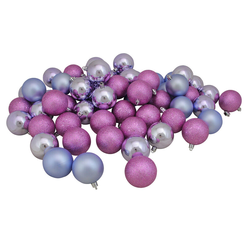 60ct Pink and Purple Shatterproof 4-Finish Christmas Ball Ornaments 2.5" (60mm)