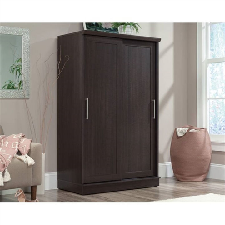 Farmhouse Wardrobe Armoire with Sliding Doors and Garment Rod – Rustic Closet Storage for Bedroom