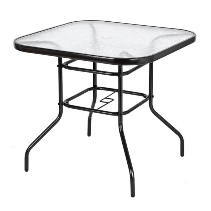 Toughened Glass Square Outdoor Table for Yard and Garden Dining