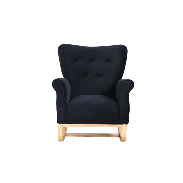Mid Century Fabric Rocker Chair With Wood Legs And Velvet For Living Room Bedroom