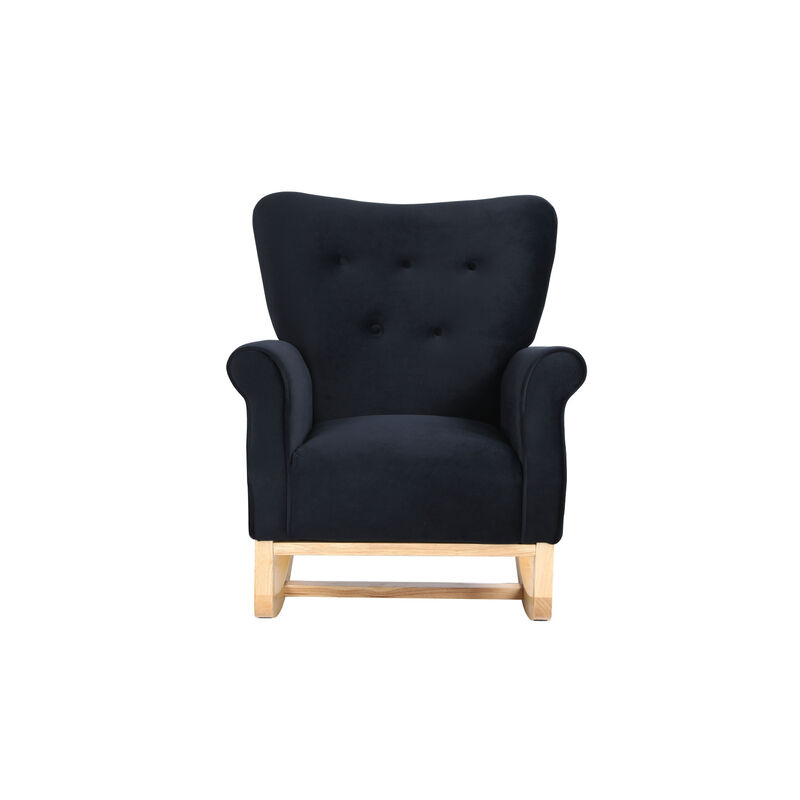 Mid Century Fabric Rocker Chair With Wood Legs And Velvet For Living Room Bedroom