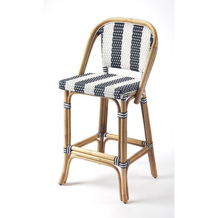 Belen Kox Blue & White Stripe Rattan Bar Stool, Belen Kox