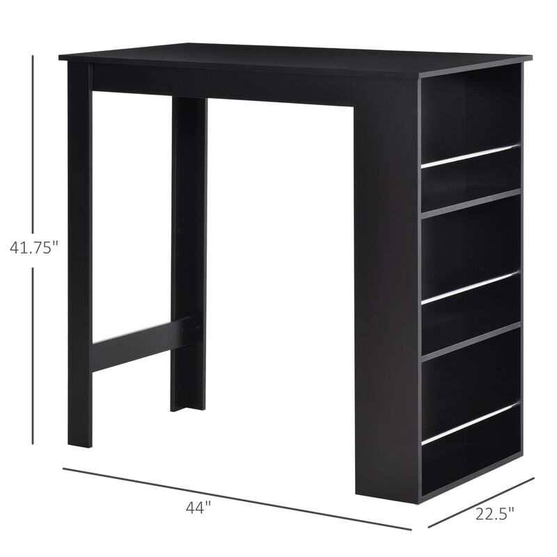 Black Kitchen Table: Modern Bar Height Dining Table with Storage Shelves