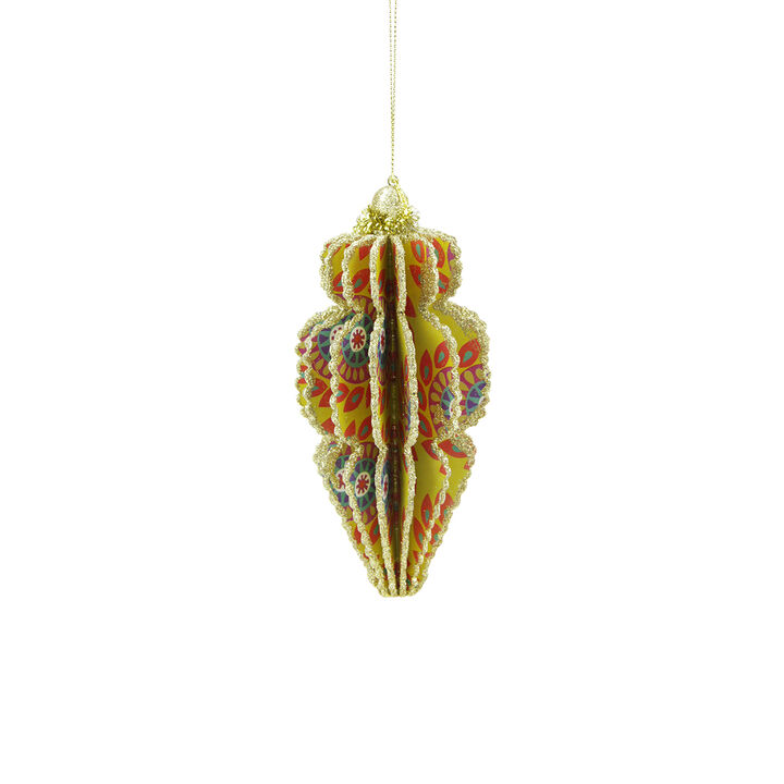 6.5" Green and Red Floral Glittered Christmas Finial Ornament