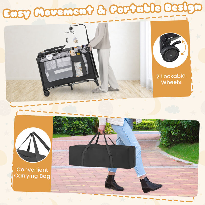 Multi-Functional Baby Playpen with Mattress and Removable Changing Table