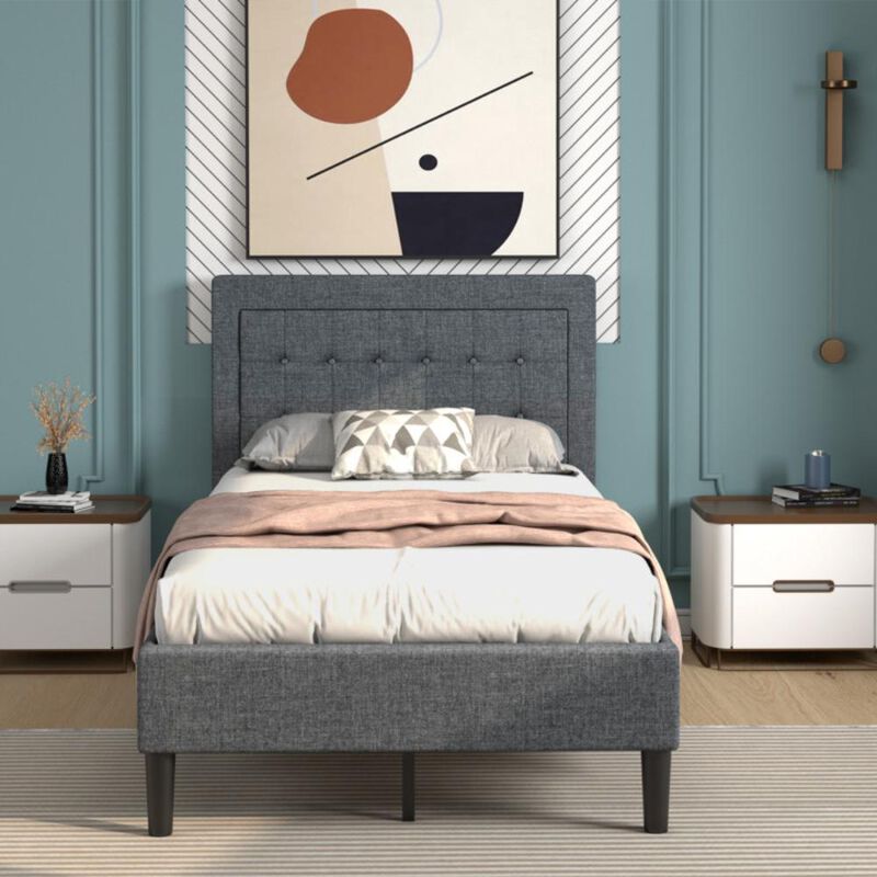Hivvago Twin Size Upholstered Bed Frame with Button Tufted Headboard