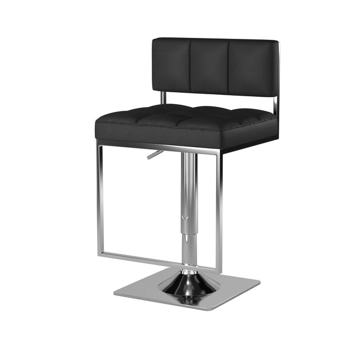 Adjustable Contemporary Metal Bar Stool, Black & Silver-Benzara