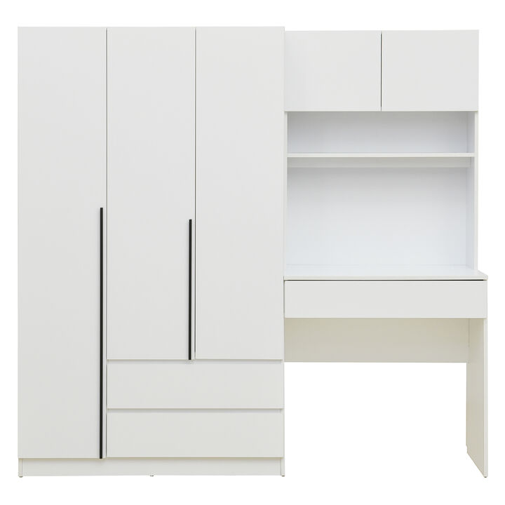 Merax 3-Door Wooden Storage Desk Wardrobe for Bedroom